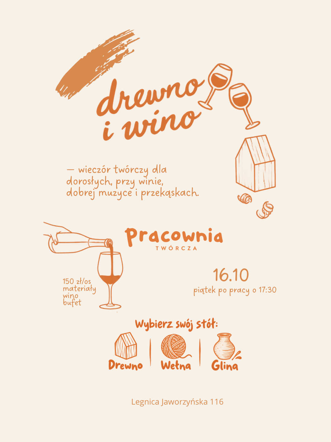 Drewno, Wino i Wełna - Twórcze Warsztaty dla Dorosłych – 16.10.2026